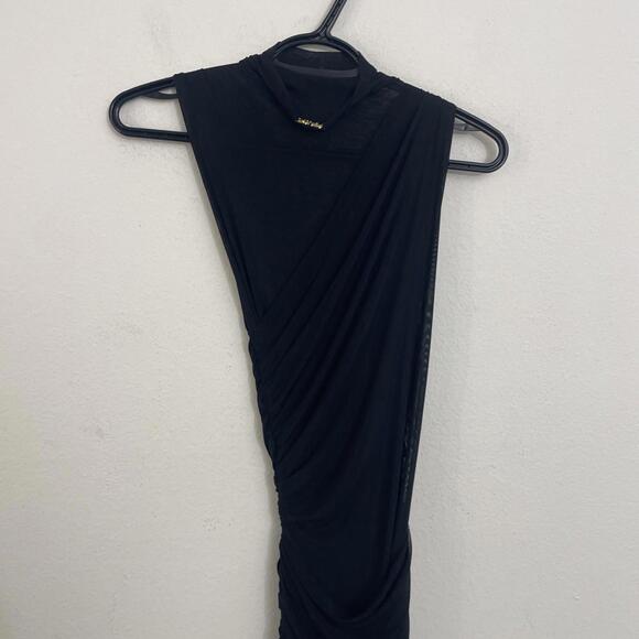 SEROYA Ronnie Dress Slinky ruched mesh fabric with sheer hem black SZ M $448msrp - Picture 8 of 11
